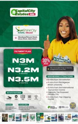 Land with Free Registered Survey Free Power of Attorney, Sunshine City  Opposite The Proposed Obuzor Obuaku City, Isiala Ngwa, Abia, Residential Land for Sale