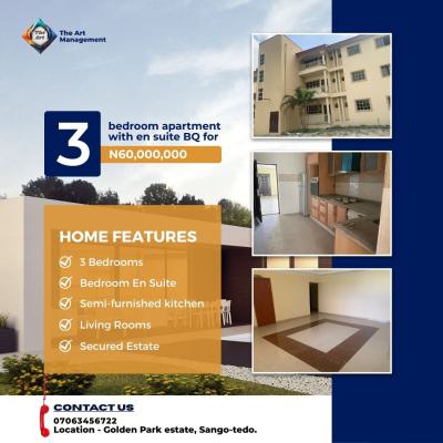 Premium 3-bedroom Flat + Bq, Golden Park Estate, Sangotedo, Ajah, Lagos, Flat / Apartment for Sale
