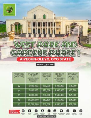 Land — West Parks and Gardens Phase 1 (Paradise City) Ayegun-Oleyo, New Garage, Ibadan, Oyo