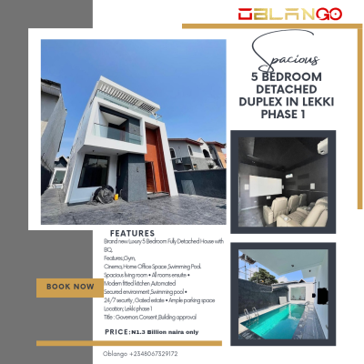 Brand New Luxury 5 Bedroom Fully Detached House with Bq,, Lekki Phase 1, Lekki, Lagos, Detached Duplex for Sale