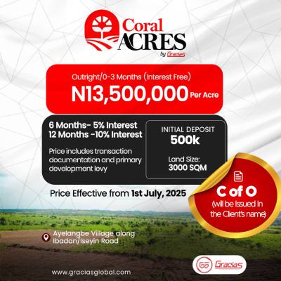 Land with C of O, Coral Acres, Ibadan, Oyo, Residential Land for Sale