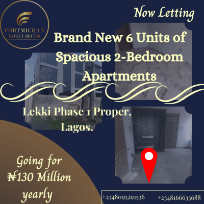 Brand New 6 Units of 2 Bedroom Apartments, Lekki Phase 1 Proper, Lekki Phase 1, Lekki, Lagos, Flat / Apartment for Rent