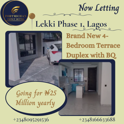 Exquisite 4-bedroom Duplex with Bq, Lekki Phase 1 Proper, Lekki Phase 1, Lekki, Lagos, Terraced Duplex for Rent