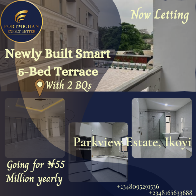 Newly Built Smart 5-bedroom Terrace Duplex with 2 Room Bq, Parkview Estate, Ikoyi, Lagos, Terraced Duplex for Rent