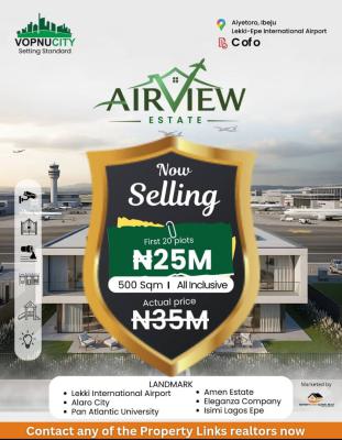 Strategically Located with Certificate of Occupancy C of O, Airview Located in The Heart of The Rapidly Developing New International Airport, Ibeju Lekki, Lagos, Residential Land for Sale