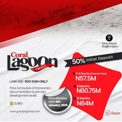 500 Sqm Lagoon Front, Omu Resort Coral Lagoon Front Estate, Bogije, Ibeju Lekki, Lagos, Land for Sale