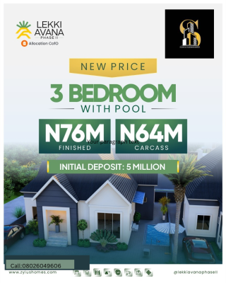 3 Bedroom with Pool, Lekki Avana Phase Ii, Lekki, Lagos, Detached Bungalow for Sale