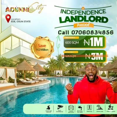 Land Suitable for 4bedroom Duplex in Ede Osun State, Adunni City and Golf Resort, Ede South, Osun, Residential Land for Sale