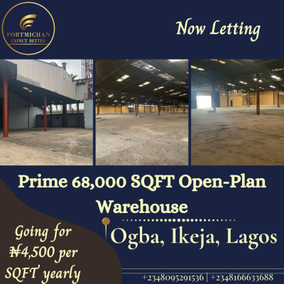 Prime 68,000 Sqft Massive Warehouse for Storage & Light Production, Ogba, Ikeja, Lagos, Warehouse for Rent