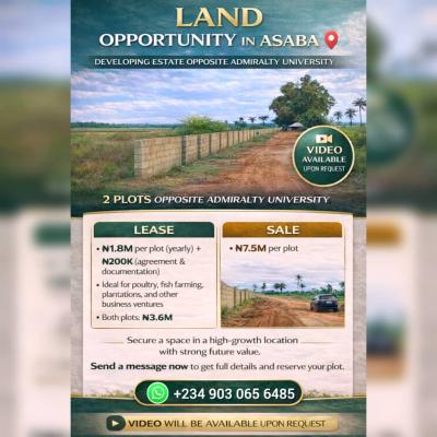 2 Plots of Land Available in a Very Fast Developing Estate, Umu-ezeagwu Opposite Admiralty University, Asaba, Delta, Commercial Land for Rent