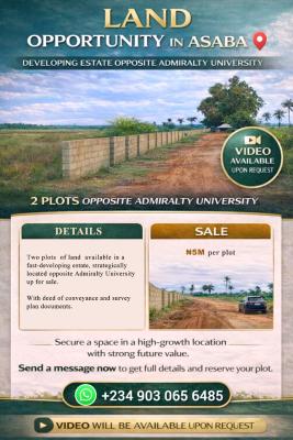 2 Plots of Land Available in a Very Fast Developing Estate, Umu-ezeagwu Opposite Admiralty University, Asaba, Delta, Commercial Land for Sale