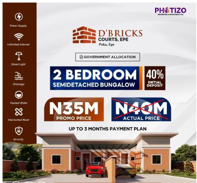 2 Bedroom Semi-detached Bungalow, D Bricks Court Poka, Epe, Lagos, Detached Bungalow for Sale