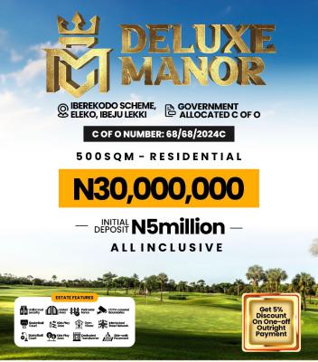 Acres of Land, Iberekodo Scheme/lekki-epe Expressway/ Deluxe Manor Estate, Eleko, Ibeju Lekki, Lagos, Mixed-use Land for Sale