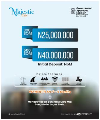 Land with Government Approved Excision C of O Inview at Majestic City, Monastery Road Shoprite Sangotedo Lekki Lagos, Sangotedo, Ajah, Lagos, Residential Land for Sale