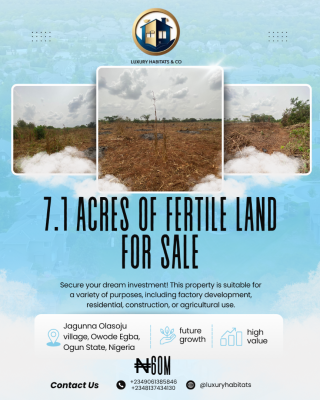 7.1 Acres of Fertile Land Are Available, Jagunna Olasoju Village, Egba, Owode, Obafemi Owode, Ogun, Mixed-use Land for Sale