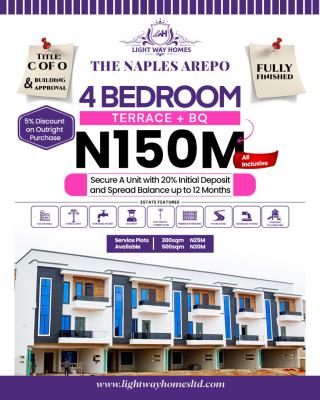Fully Finished 4 Bedroom Terrace Duplex with Bq, Naples Estate, Micheal Ajao Street,voera, Arepo Ogun State., Berger, Arepo, Ogun, Terraced Duplex for Sale