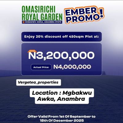Affordable Land, Omasirichi Royal Garden Estate, Mgbakwu, Awka, Anambra, Residential Land for Sale