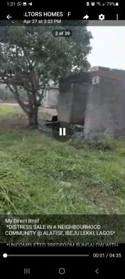 Uncompleted 3 Bedroom Bungalow with Dinning, Kitchen and Three Toilets, Alatise, Ibeju Lekki, Lagos, Detached Bungalow for Sale