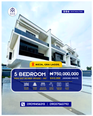 Luxury 5-bedroom Semi-detached Duplex + Studio/box Room & Bq, Perfect for Luxury Residential Living, Premium Rental Income, Ikeja Gra, Ikeja, Lagos, Semi-detached Duplex for Sale