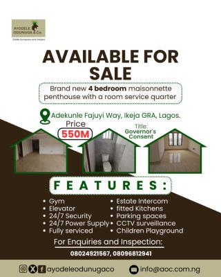 Brand New 4 Bedroom Maisonnette Penthouse with Bq, Adekunle Fajuyi Way, Ikeja Gra, Ikeja, Lagos, House for Sale