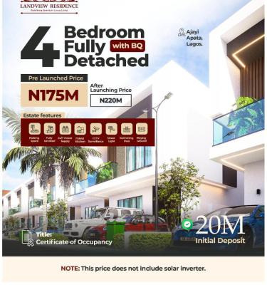 4 Bedroom Fully Detached Duplex with Solar Inverter Power, *landview Residences* Sangotedo, Ajah, Lagos, Detached Duplex for Sale
