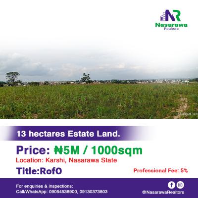 13 Hectares Estate Land Is Available, Karu, Nasarawa, Karshi, Nasarawa, Residential Land for Sale