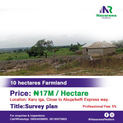 10 Hectares Farm Land Very Close to The Express Is Available, Karu, Nasarawa, Commercial Land for Sale
