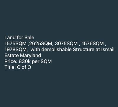 Land Size: 1575sqm, 2625sqm, 3075sqm, 1576sqm and 1978sqm, Ismail Estate Maryland, Maryland, Lagos, Residential Land for Sale