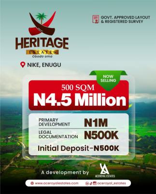 Secure  a Dry Land with Title Registered Survey in a Serene Environmen, Akpakpa Nike /  Heritage Estate, Enugu, Enugu, Residential Land for Sale