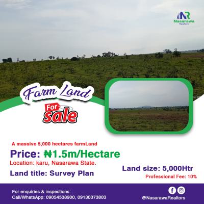 a Massive 5,000 Hectares Farmland Is 100% Available, Karu, Nasarawa, Karu, Nasarawa, Mixed-use Land for Sale