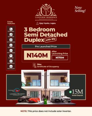 C of O Luxury 3 Bedroom Semi Detached Duplex with Bq, Ajayi Apata, Sangotedo, Ajah, Lagos, Detached Duplex for Sale