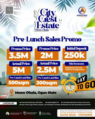 500sqm Land, City Crest Estate,mowe Ofada,ogun State., Mowe Ofada, Ogun, Commercial Land for Sale