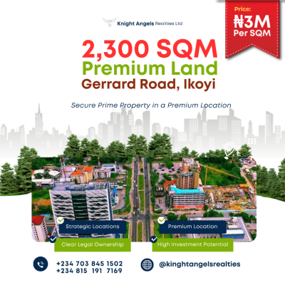 a Prime 2,300 Sqm Land, Gerald Road, Ikoyi, Lagos, Mixed-use Land for Sale