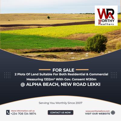 2 Plots of Land for Residential and Commercial Use with Governors Consent, Alpha Beach, New Road, Lekki, Lagos, Mixed-use Land for Sale