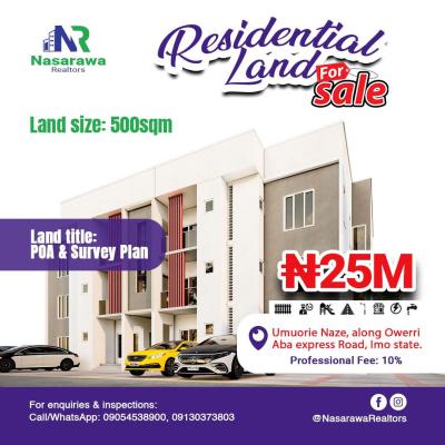 500sqm Residential Plot  Is Available, Umuorie Naze, Owerri Aba Express Way, Imo State., Owerri North, Imo, Residential Land for Sale