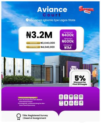 Land with Reliable Electricity, Aviance Court 2 Located at Abapawa Igbonla, Epe, Lagos, Residential Land for Sale