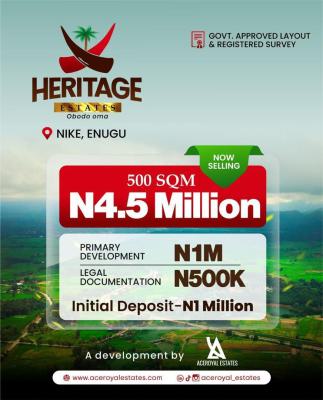 Residential Land with Approved Layout and Registered Survey, Heritage Estate, Enugu, Enugu, Residential Land for Sale