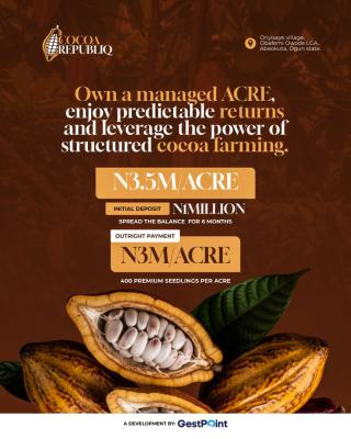 Profitable Cocoa Republic Farm Land for Smart Investors, Buy an Acre+ 400 Seeds We Do The Farming Why You Earn Cocoa Republic, Obafemi Owode, Ogun, Commercial Land for Sale