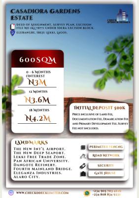 Prime and Dry Land, Casadiora Gardens Estate Along Mayinre Road, Eleranigbe, Ibeju Lekki, Lagos, Land for Sale