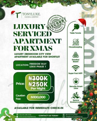 Luxury Serviced Apartment for Xmas    Luxury 2bedroom City View, Lekki Phase 1, Lekki, Lagos, Flat / Apartment Short Let