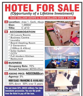 Hotel, Area 1, Garki, Abuja, Hotel / Guest House for Sale