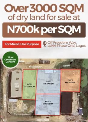 Over 3000 Sqm Plot of Dry Land, Off Freedom Way, Lekki Phase 1, Lekki, Lagos, Mixed-use Land for Sale