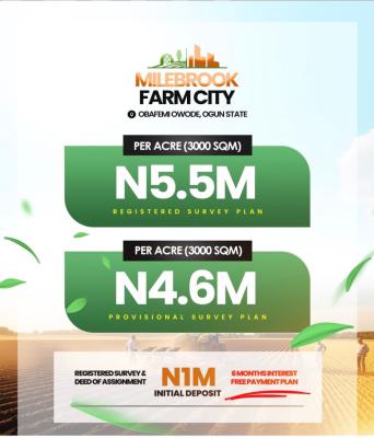 Land for Framing, Obafemi,milebrook Farm City,, Obafemi Owode, Ogun, Mixed-use Land for Sale