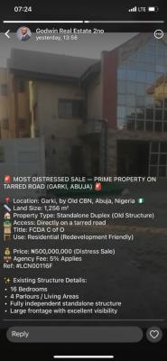 Distress Property 16bedroom on 1200 Square Meters  By Garki Old Cbn, Old Cbn, Garki, Abuja, Detached Duplex for Sale