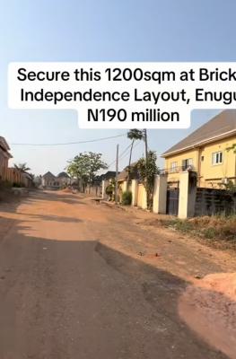 1200sqm Bareland in a Fully Developed Area, Bricks, Independence Layout, Enugu, Enugu, Residential Land for Sale