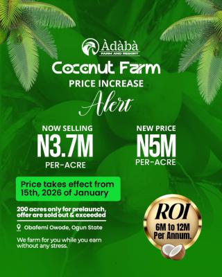 Coconut Farm -&. Resort, Owode,ogun State, Ijebu East, Ogun, Commercial Land for Sale