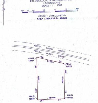 3394 Sqm Land, Adeola Odeku, Victoria Island (vi), Lagos, Land for Sale
