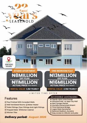 Investment Opportunity for 22 Years, Ogudu, Lagos, Mini Flat (room and Parlour) for Rent