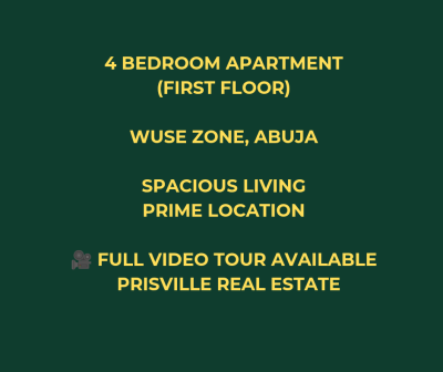 Spacious 4 Bedroom Apartment (first Floor), Wuse, Abuja, Flat / Apartment for Rent