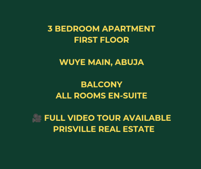 Beautiful 3 Bedroom Flat (first Floor), Wuye, Abuja, Flat / Apartment for Rent